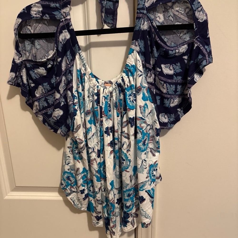 Free People Blue and White Floral Blouse
